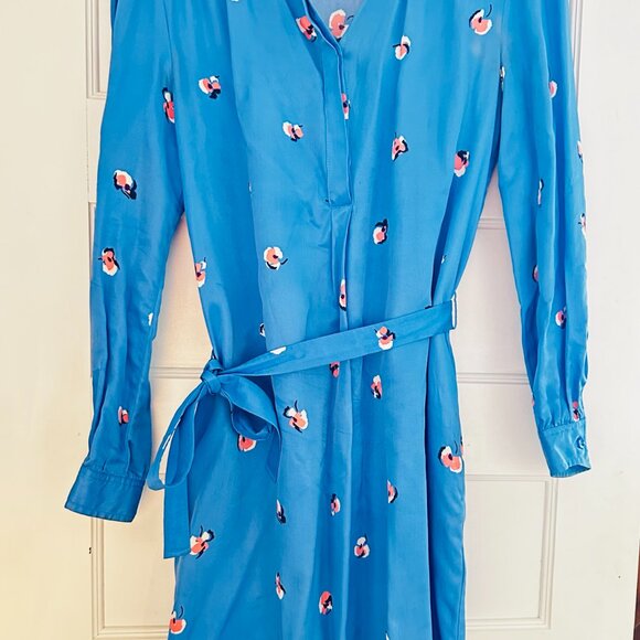 See By Chloe Floral Satin Twill Tie Shirt Dress Blue Parisian US Sz 8 - Picture 2 of 13